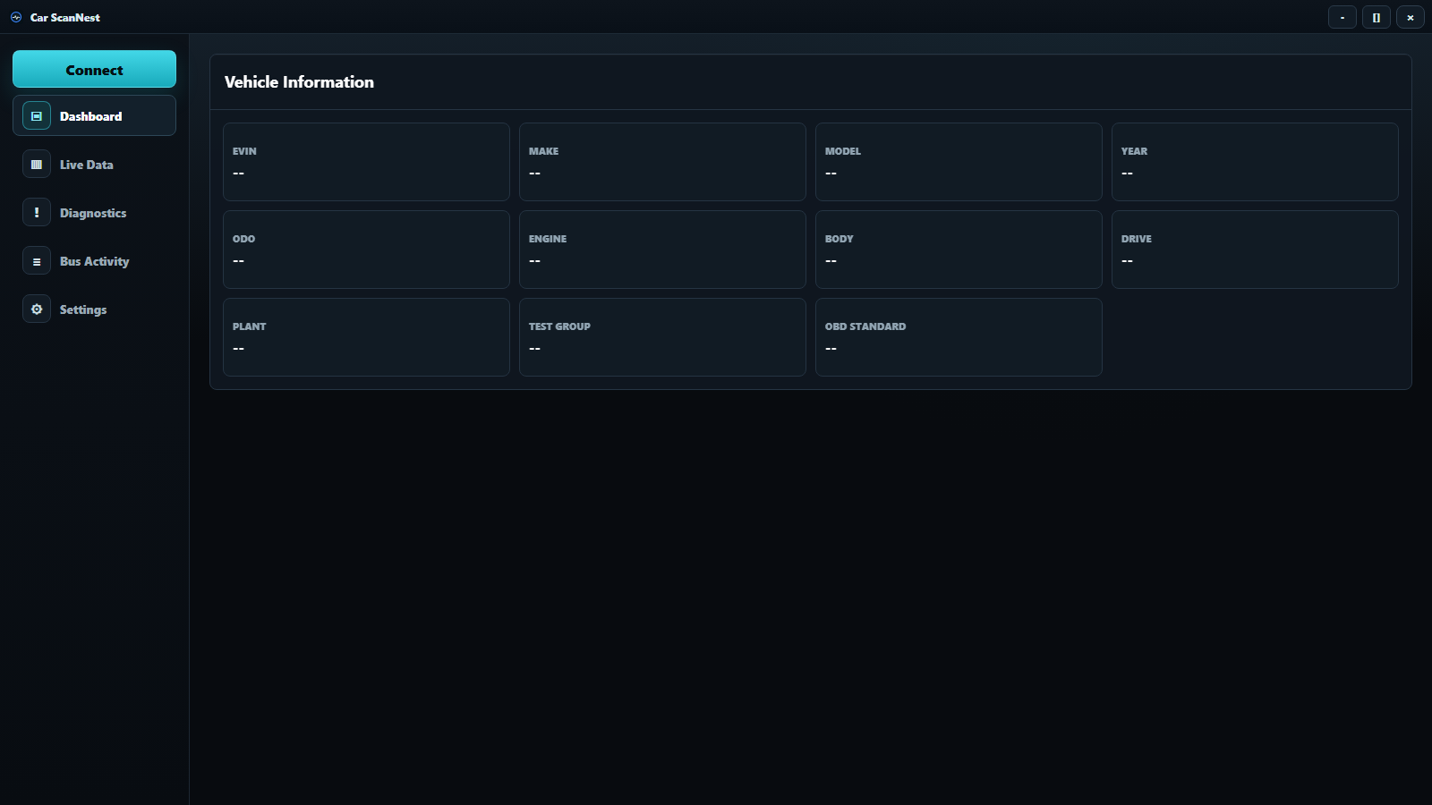PlugDiag desktop application showing the vehicle information dashboard